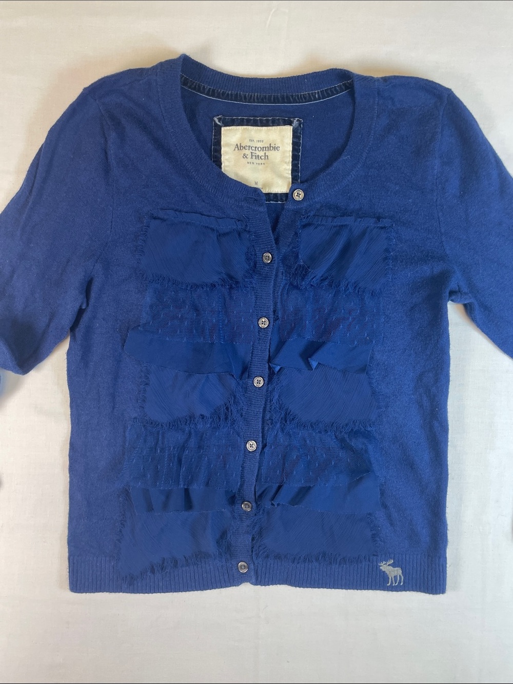 Abercrombie & Fitch Cobalt Blue lace details Button down Cardigan vintage M